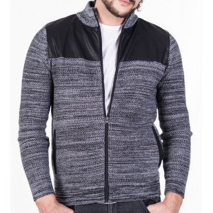 mixed pique knit full-zip sweater