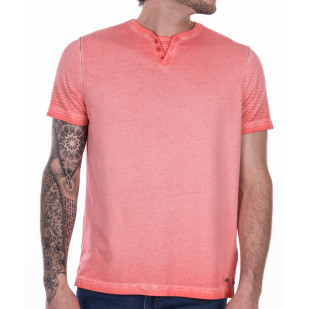 inside cold dyed striped and plain  double collar t-shirt