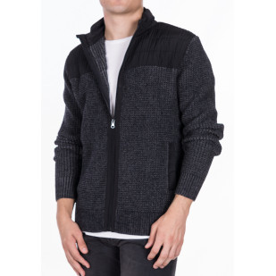 mixed pique knit full-zip sweater