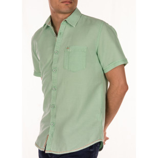 camisa lino/algodón manga corta sobretintada