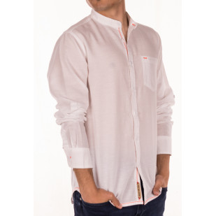 camisa lino/algodón manga larga cuello mao 