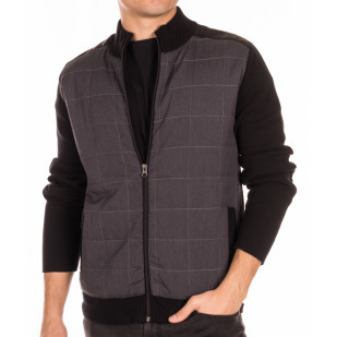 nylon front full-zip sweater