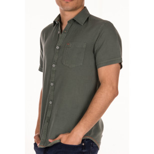 camisa lino/algodón manga corta sobretintada