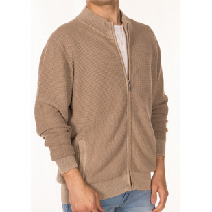 overdyed structured full-zip sweater