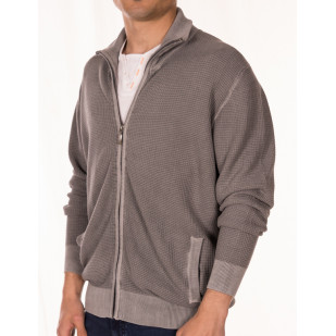 overdyed structured full-zip sweater
